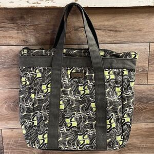Gravis IV Vintage Canvas Tote Bag, Large, Black and Green Cobra Print